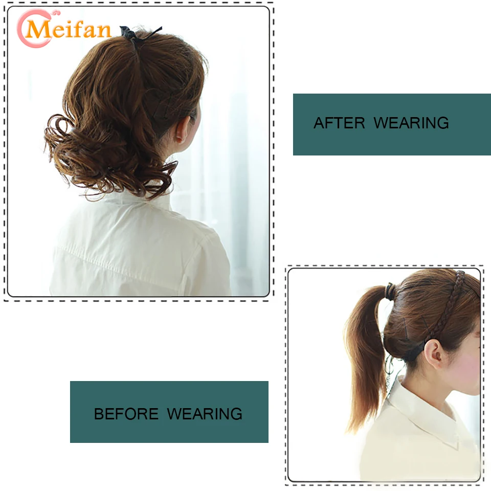 MEIFAN Synthetic Short Wave Ponytail for Women Drawstring Tied to Hair Tail Clip in Hair Extensions Natural Fake Hair Pieces