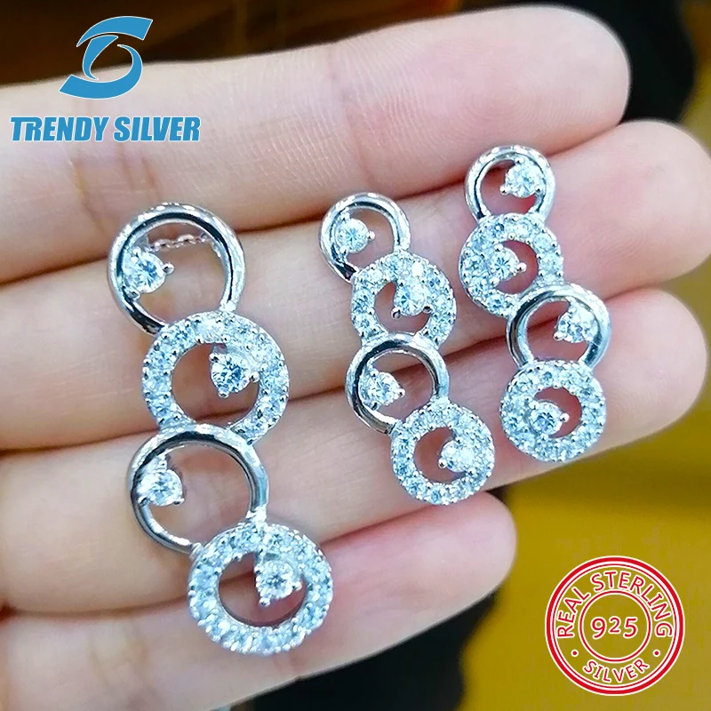 

complete pure 925 sterling silver zirconia clear CZ luxury jewelry set ring earrings for woman pendant necklace trendy design