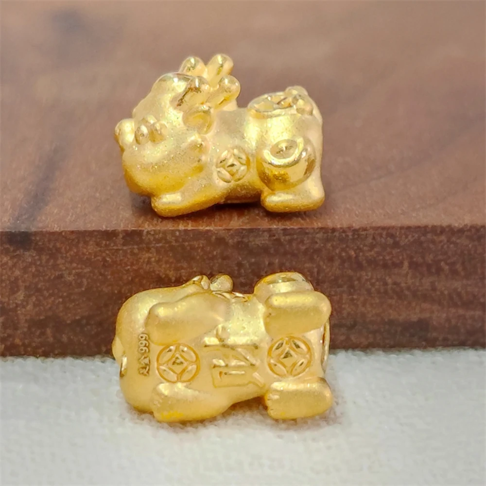 

1PCS Pure 24K Yellow Gold Pendant 3D Lovely Pixiu Baby Bead 0.7-0.9g