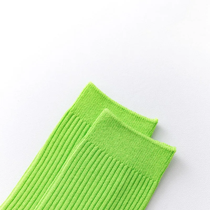 CHAOZHU Male Basic Cotton Casual Rib Stretch Socks Men High Quality Crew Long High Autumn Winter Casual Sox Neon Green Yellow