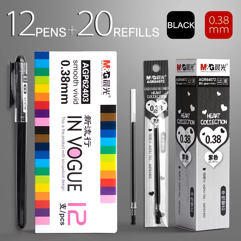 

M&G 0.28mm/0.35mm/0.38mm 12pcs/box Ultra Fine point Gel Pen Black Blue Red ink refill gel pen school office supplies stationery