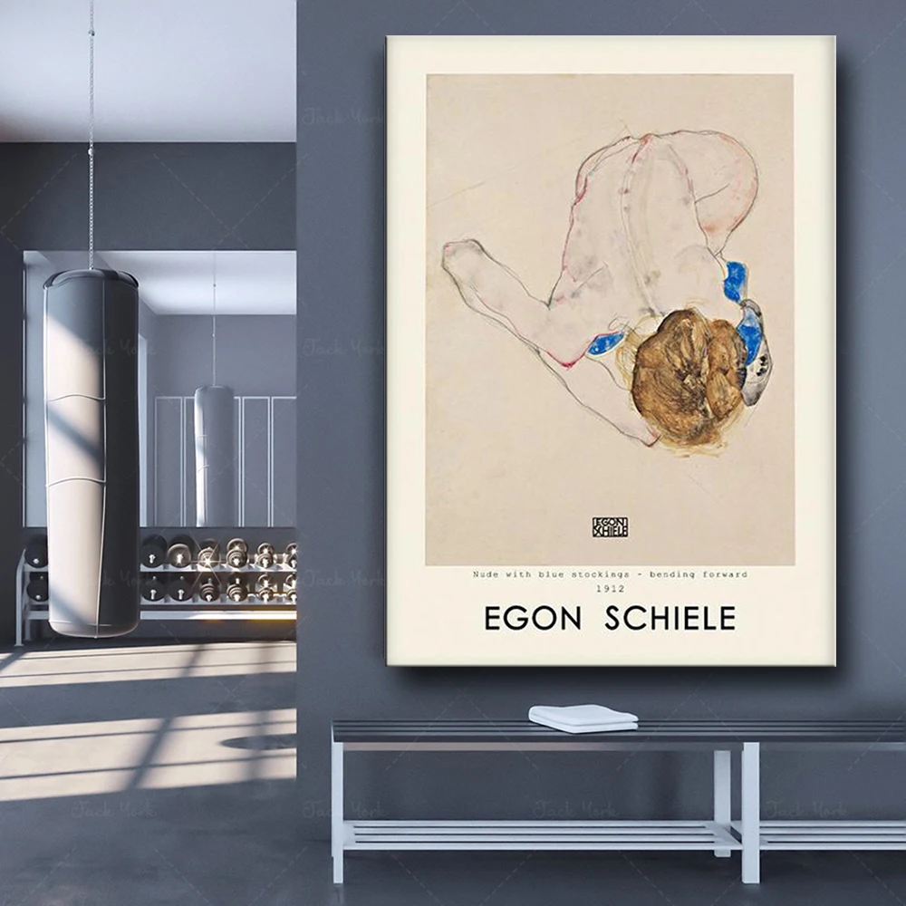 ملصق Egon Schiele، امرأة جالسة مع جوارب زرقاء، طباعة Egon Schiele، معرض Schiele الفني، رسم Egon Schiele، Schiele