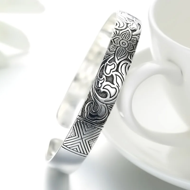 XIYANIKE New Fashion Silver Color  Cuff Bracelet Charm Women Vintage Lotus Flower Religious Party Jewelry Adjustable