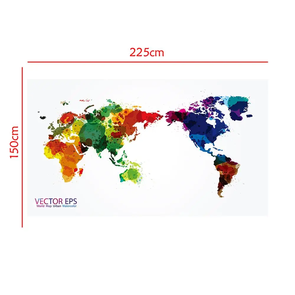 150X225ซม.เวกเตอร์ World แผนที่ Urban Watercolour Home Office Wall Decor World แผนที่ไม่ทอ DIY world แผนที่