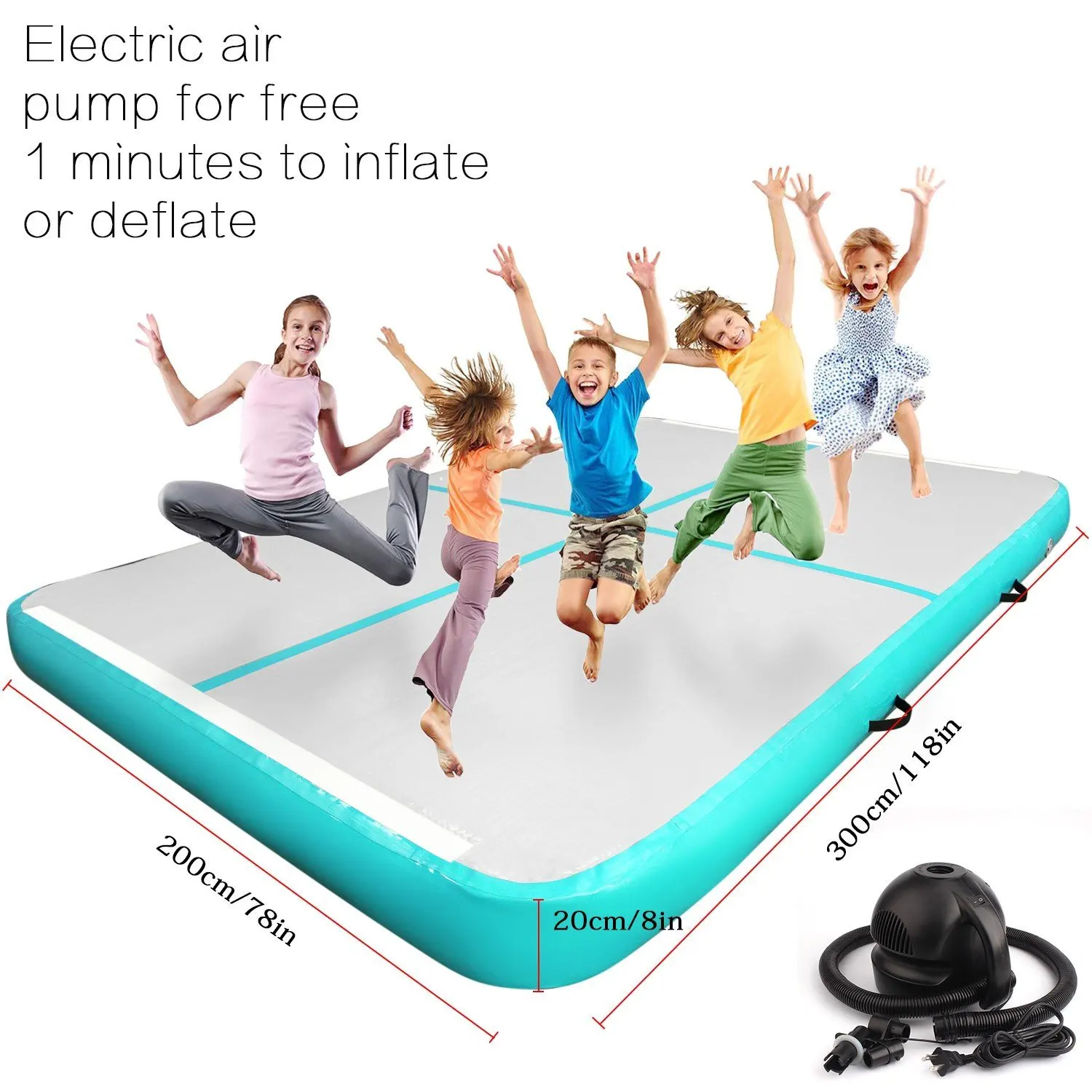 HIBADOU Air Track Gymnastik-Luftmatte, 3 x 2 x 0,2 m, Tumble Track Tumbling-Matte, aufblasbare Fußmatten mit elektrischer Luftpumpe – Detail 3