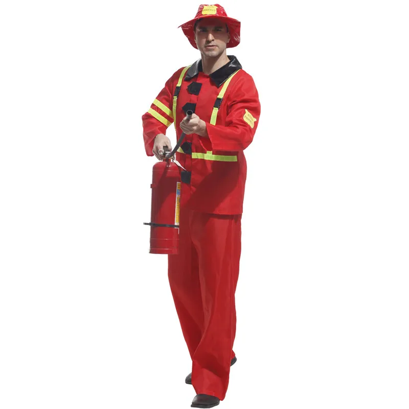 Men Halloween Firemen Costumes Adult Firefighter Uniform Cosplay Carnival Purim Parade Masquerade Stage Role Play Party Dress