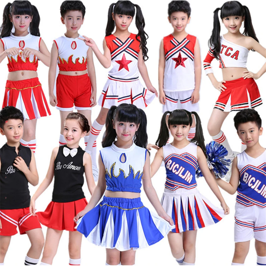 10Style Student Cheerleader Uniform School Girl Dance Costumes Sports Competition Kids Stage Performance Clothing 110-160CM