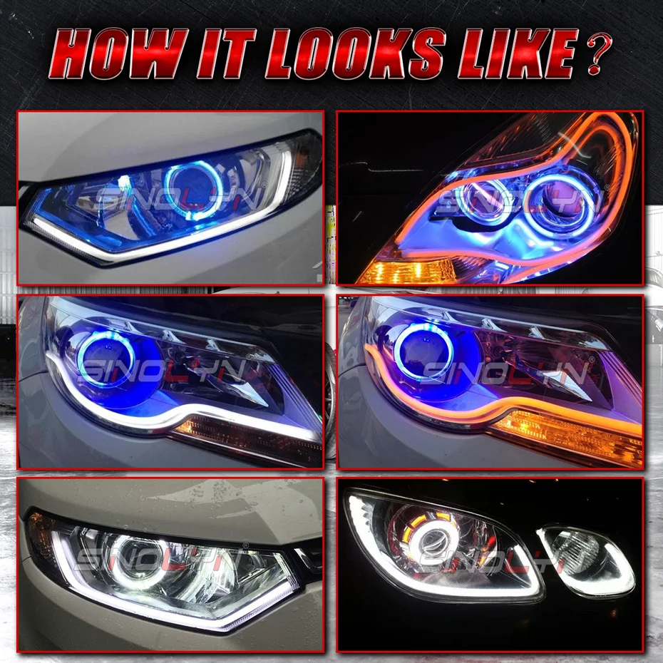 Sinolyn DRL LED Strip Turn Signal Daytime Running Lights Car Lights White Yellow For Headlight Switchback 60/85CM Car Products