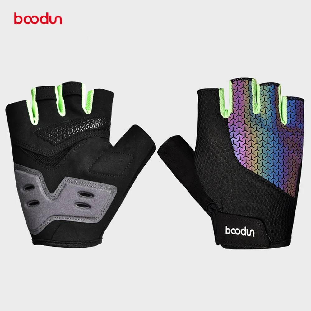 Boodun Shockproof Luminous Cycling Half Finger Gloves Light Reflective Outdoor Sport Mittens MTB Road Bike Racing Dazzle Glove