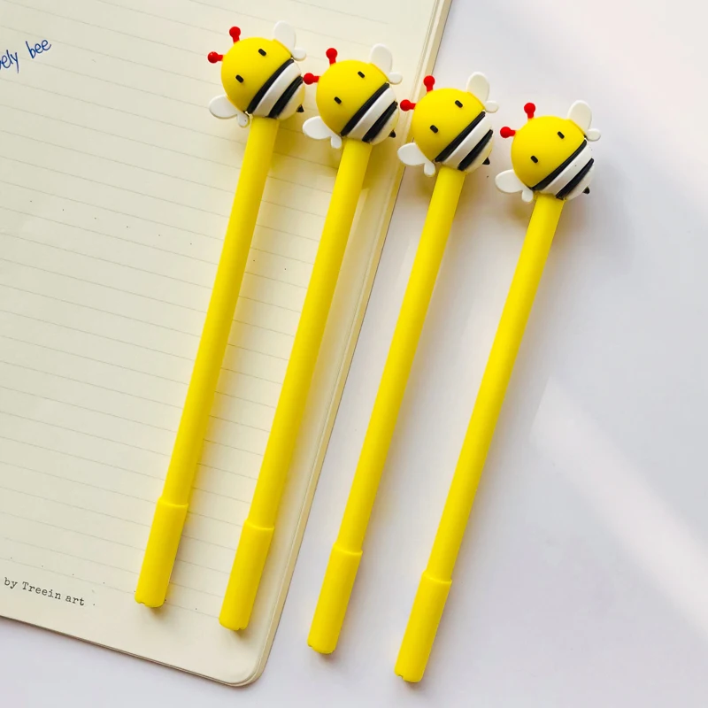 2pcs Cute Yellow Bee Silicone Doll Gel Pen Student Stationery School Office Supply Blue Ink image 5