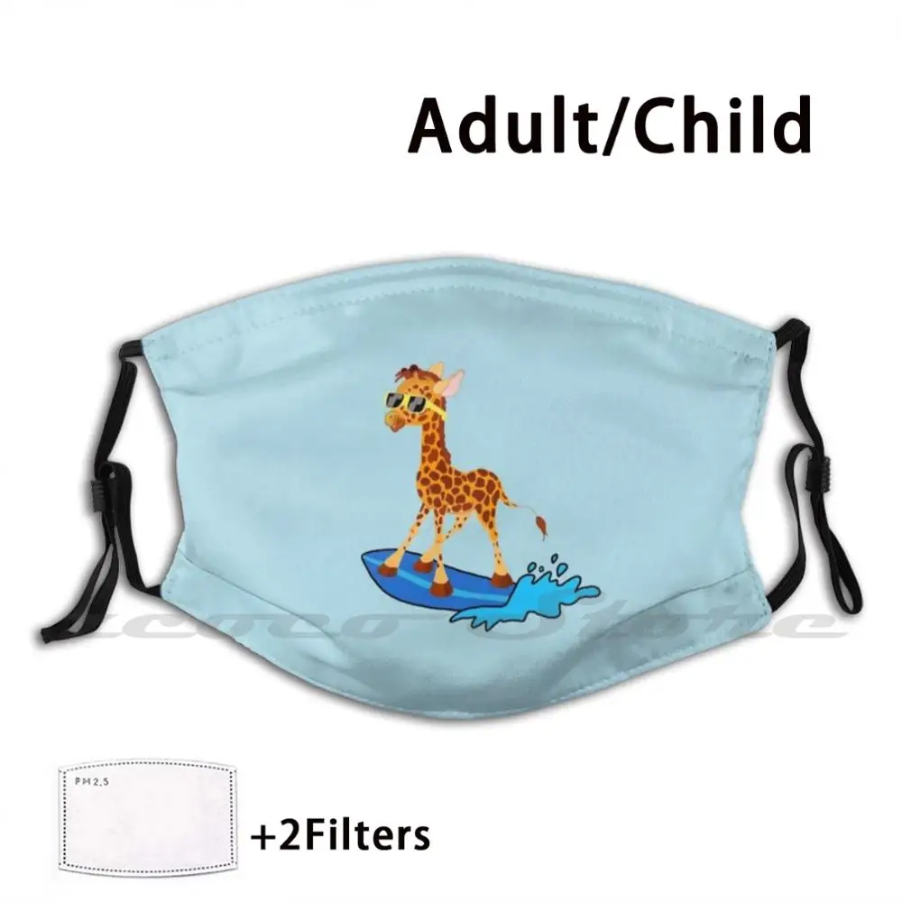 Máscara de tela lavable para adultos y niños, máscara de jirafa para surfear, Pm2.5, gafas de sol Silly, agua, Océano, lago, tabla de Surf