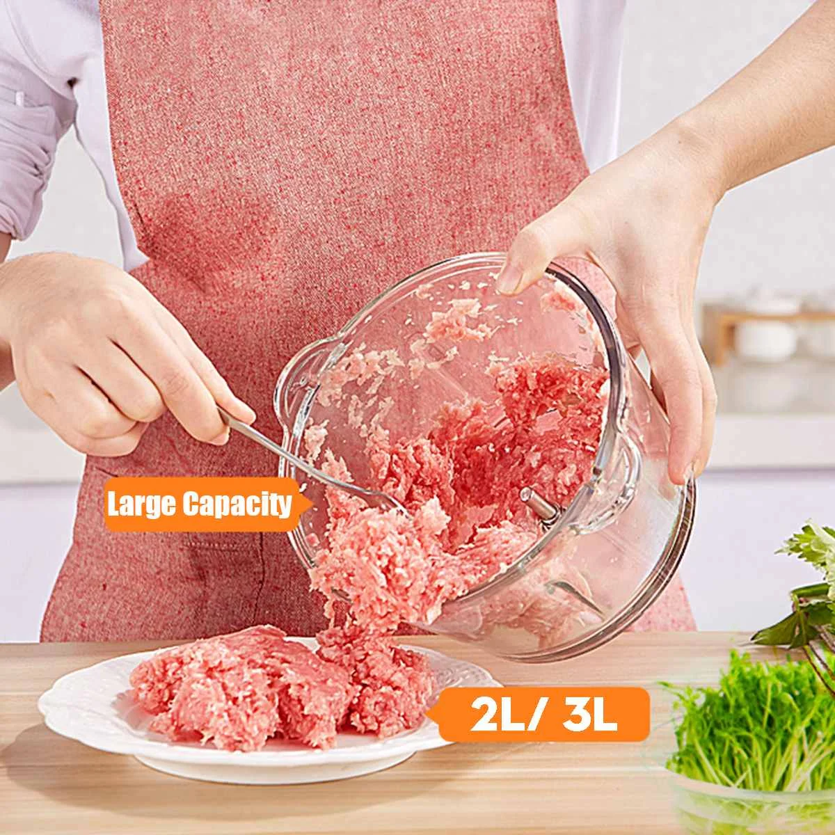 3L/2L Stainless Steel/Glass Meat Grinder 3Speed Electric Chopper Meat Grinder Household Automatic Mincing Machine Food Processor