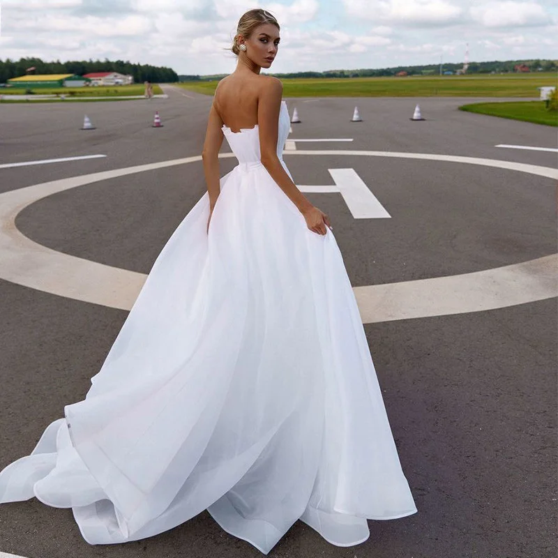 Robes de mariée Boho à manches bouffantes dos nu, robe de mariée de plage, organza, mariage de princesse, grande taille, sexy, priorité, 2021