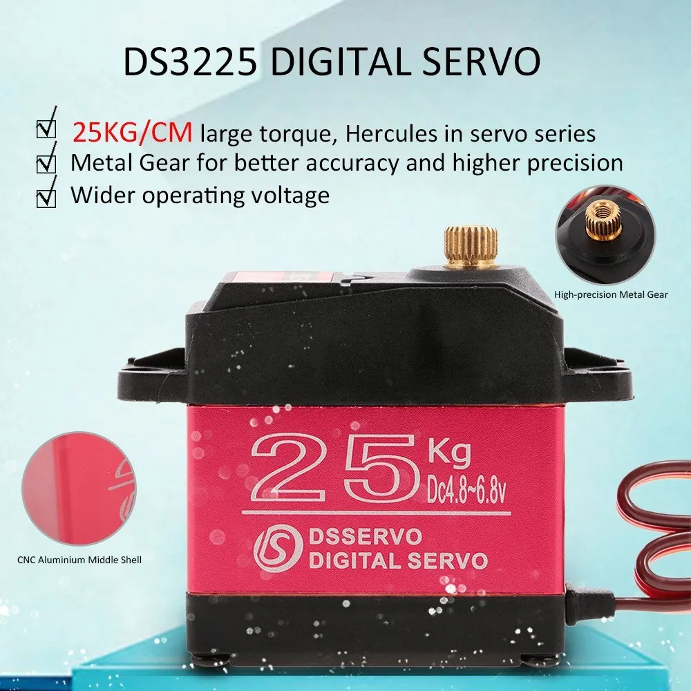 4PCS 270° DS3225 25KG Large Torque Digital Servo Full Metal Gear DC4.8V-6.8V Update Waterproof Servo for 1:8/1:10/1:12 RC Car