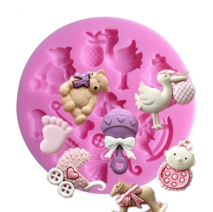

7.8*7.8*1cm 3D Baby Horse Bear Silicone Cake Mold Turn Sugar Cake Mold Cupcake Jelly Candy Chocolate Decoration SN3771