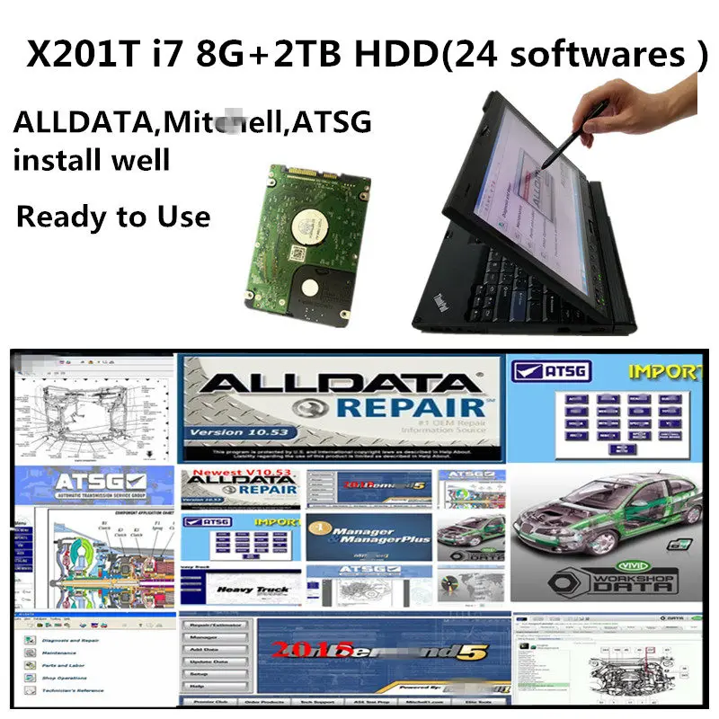 2021 Hot ! Auto Repair Software alldata 10.53 Mit..Ch-ell ATSG software installed in Lenovo X201T Iaptop i7 8GB RAM with 2TB HDD