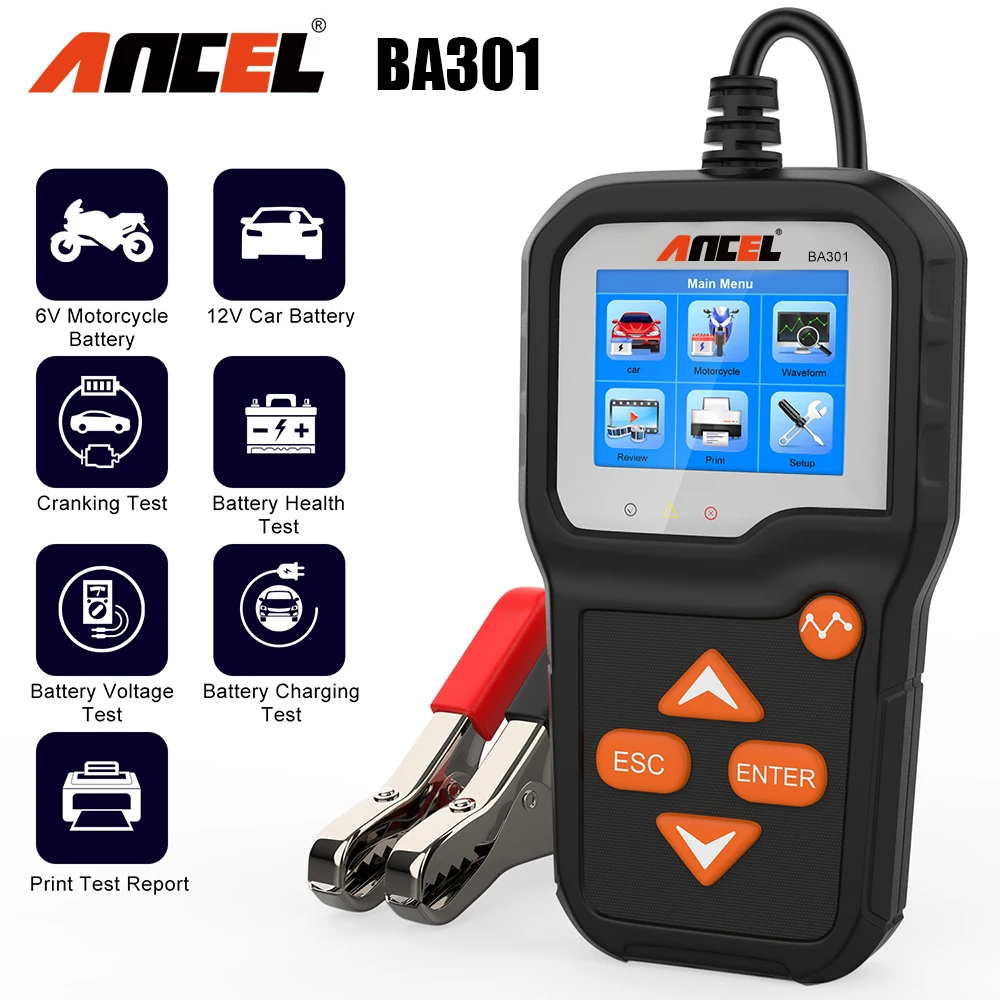 

ANCEL BA301 6V 12V Car Battery Tester Analyzer Automotive Battery Cranking Charging load Circuit Test Tools for Car/Motorcycle