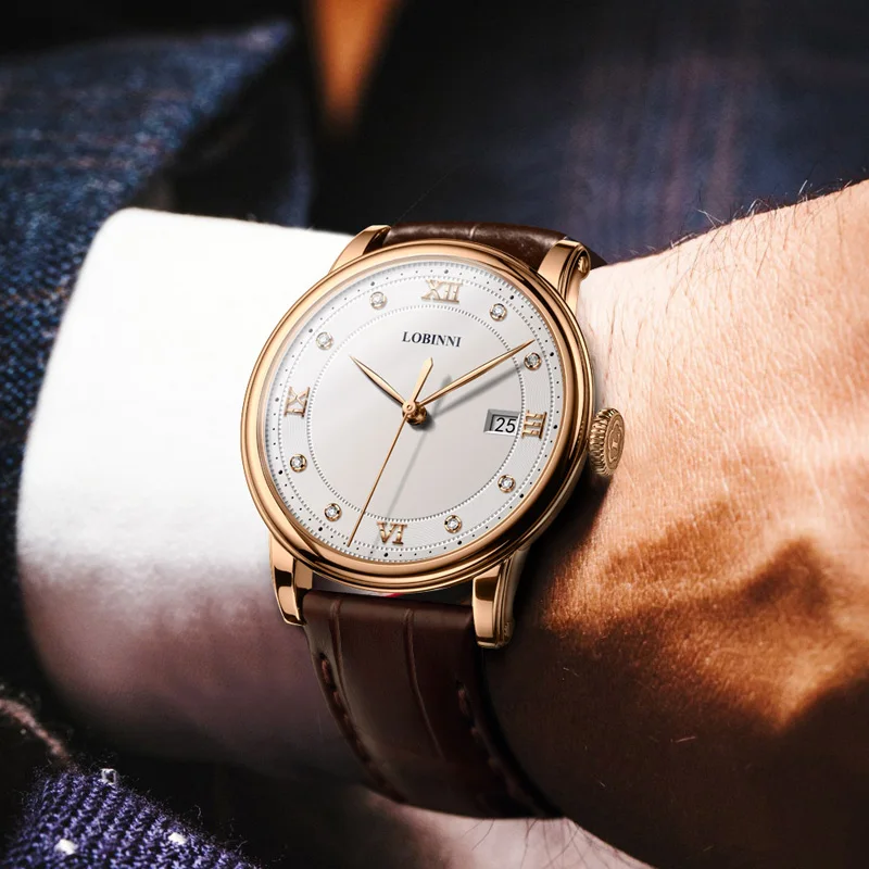LOBINNI Watch Luxury brand lovers Wristwatch Sapphire Vintage Quartz Watch Leather Strap Couple Watch Men Women Gift