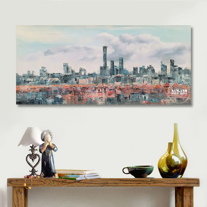 

Abstract City Building Oil Painting Acrylic Wall Decoration Landscape Picture Canvas Roll Unframed Office Artwork Hot Selling