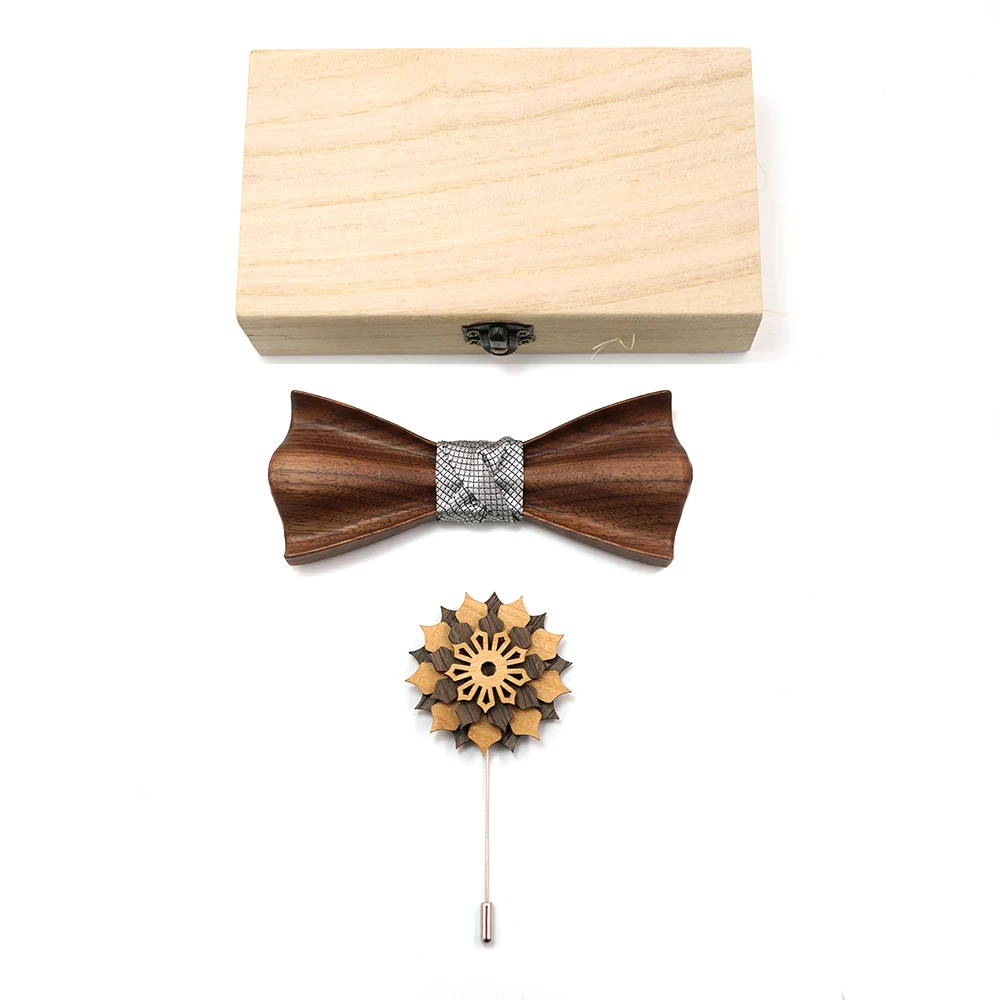 ZDJM New Design 3D Wedding Dinne Handmade Wooden Butterfly Wood Tie Men Bow Tie Corbatas Para Hombre Gravata Brooch Box Set