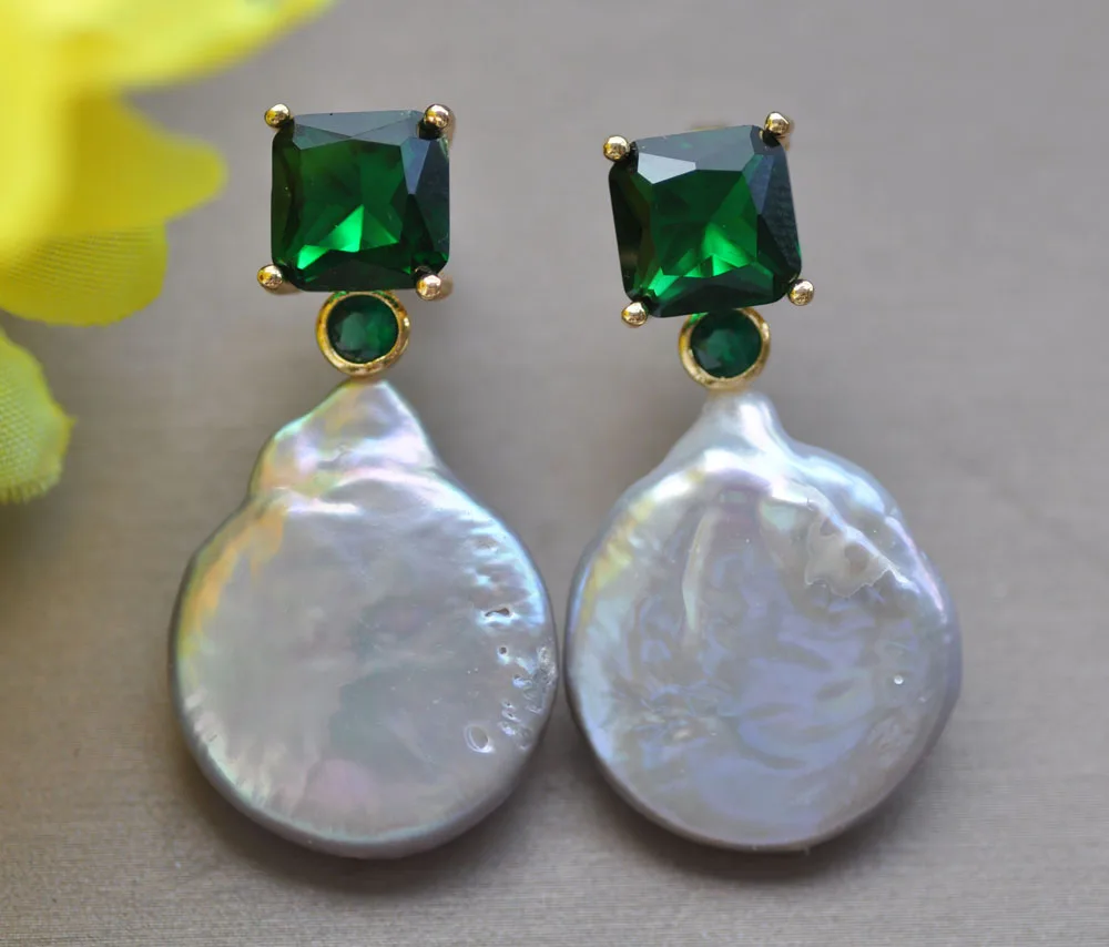 MTC·STAR Z10177 22mm Gray Coin Freshwater Pearl Beryl Earring