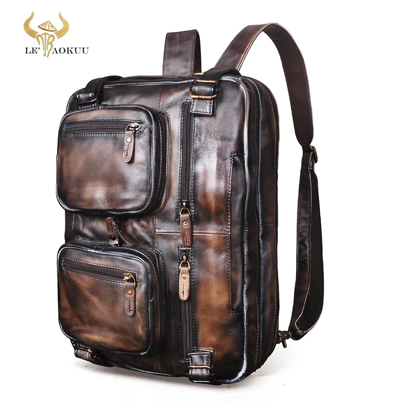 

Quality Leather Men Designer Large Commercial briefcase 15.6" laptop Document Business Attache Portfolio Bag Backpack Male 9912