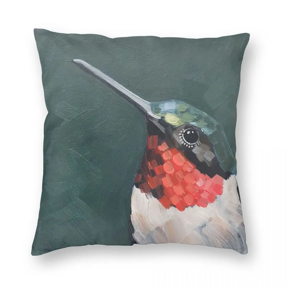 Ruby Throated Hummingbird Square Pillowcase Polyester Linen Velvet Pattern Zip Decor Sofa Cushion Case 45x45