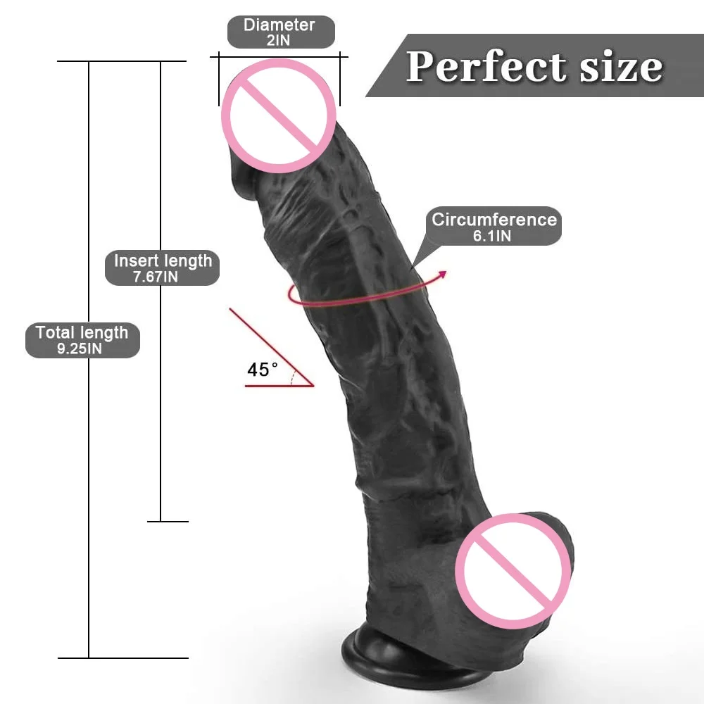 9.25 Inch Black Stick Silica Gel Massager Dildo Big Suction Cup Waterproof Sex Toys for Women Masturbation Silicone Anal Dildo