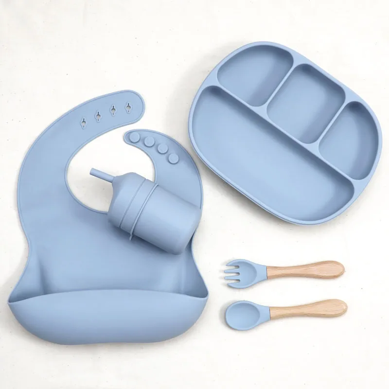 Folding Tableware For Babies With Suction Baby Dishes Set Solid Food Plates Lid Bottle Feeding Straw Cup Children's Tableware