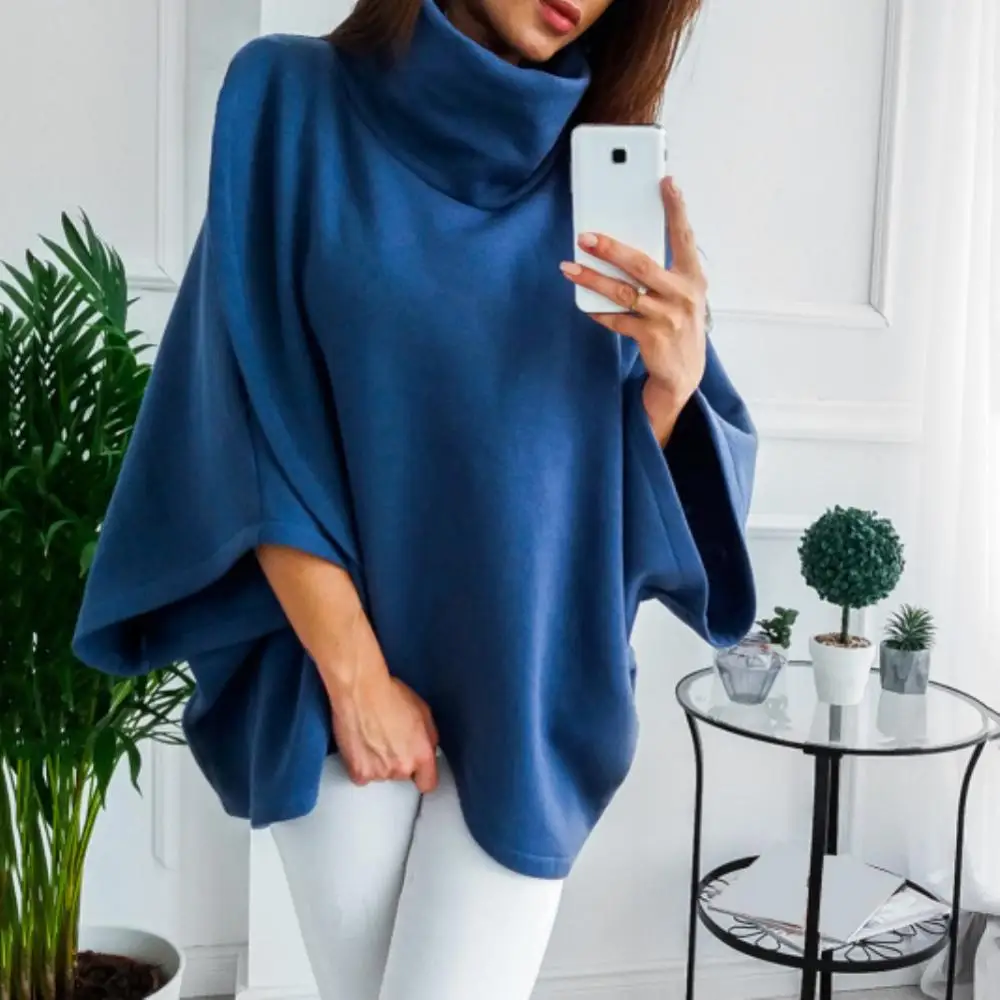 2023 Women Sweatshirts Spring High Neck Batwing Crossed Poncho Cloak Cape Solid Batwing Sleeve Hoodies clothes sudaderas