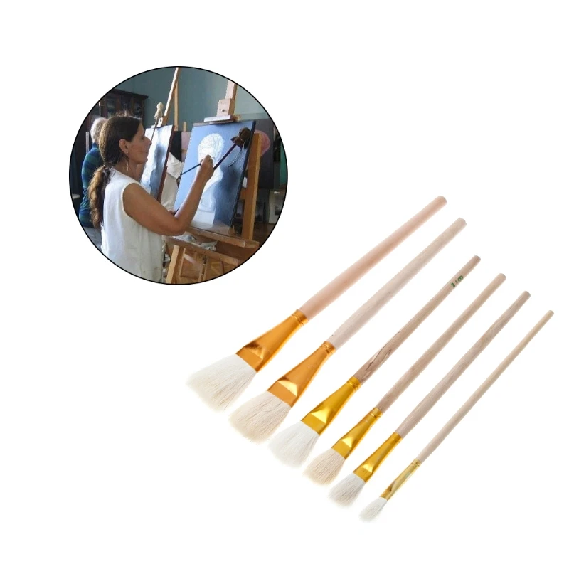 6Pcs Artist Paint Brushes Set Wool Hair Watercolor Acrylic Oil Painting Brush
