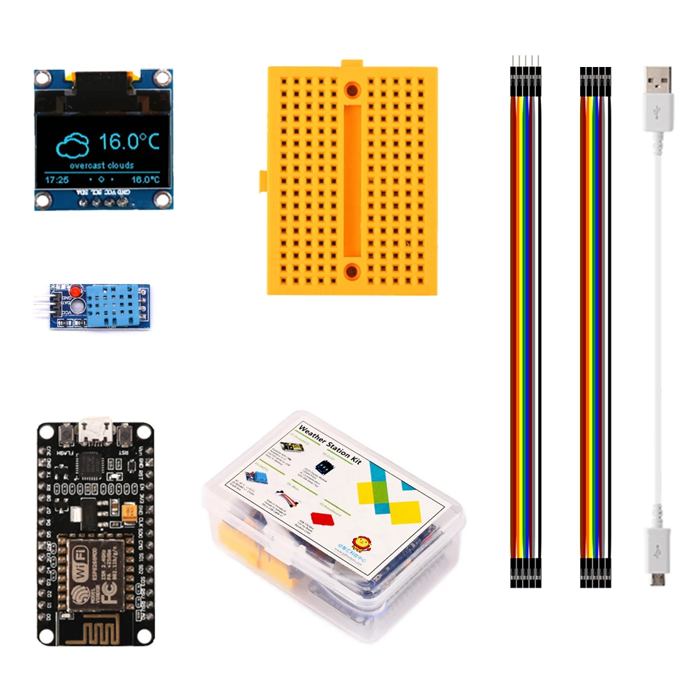 気象観測所esp8266,arduino ide iotスターターnodemcuデモボード用の温度湿度oled 0.96ディスプレイ付きdiyキット