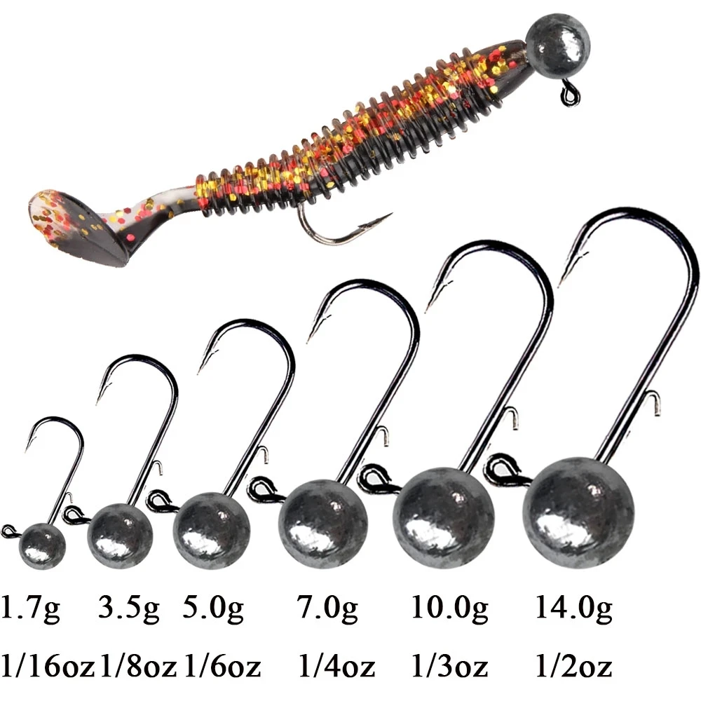 5pcs/10pcs Lead jig Head Fishing hook 2g 3g 5g 7g 10g 15g 20g Round Ball Jig Head Hook Weedless Fishhook For Soft Worm Fishing