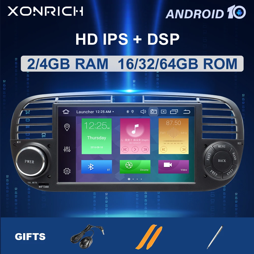 4GB 64GB IPS DSP 1 Din Android 10 Car Multimedia Player For FIAT 500 Radio GPS Navigation Stereo Audio Head unit 8 Core Carplay