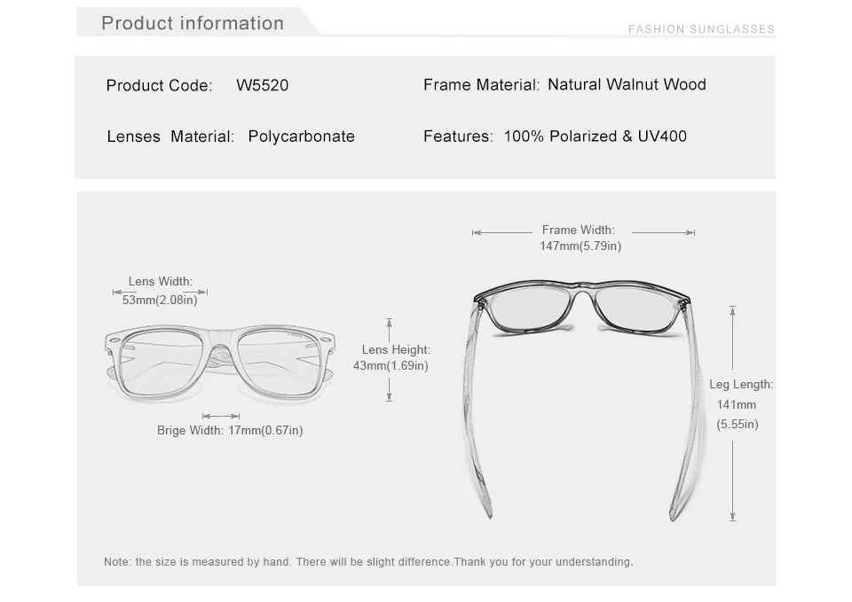 KINGSEVEN Vintage handgefertigte Sonnenbrille aus schwarzem Walnussholz für Herren und Damen, polarisierte Spiegelgläser für Damen und Herren, UV400 – Detail 2