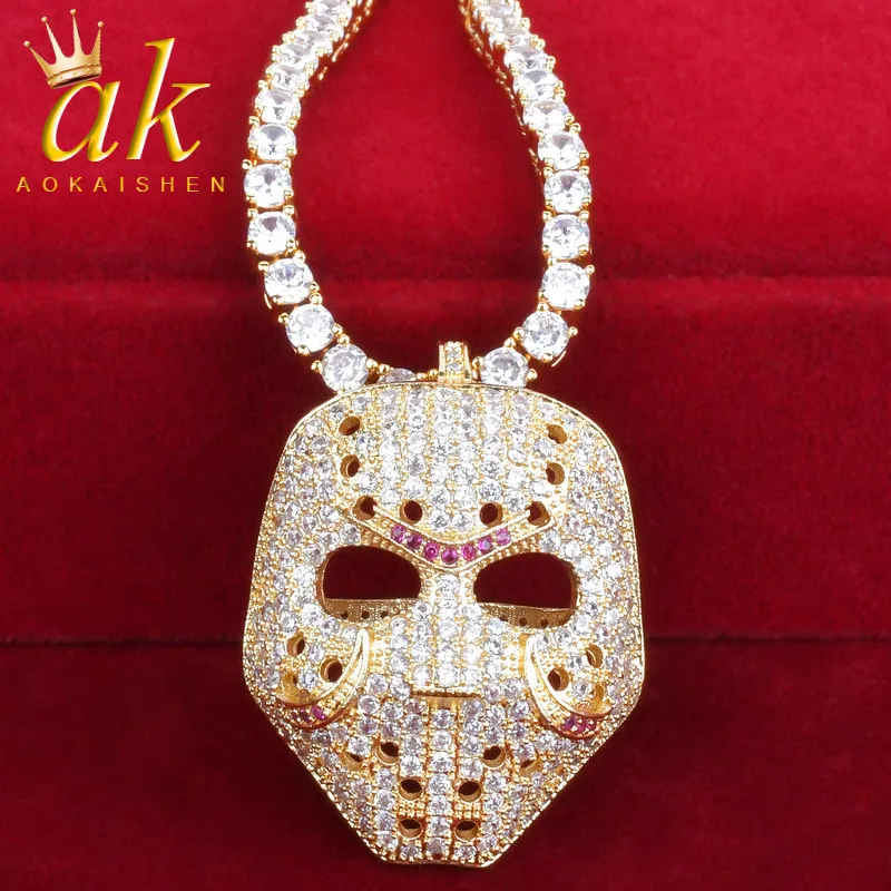 Mask Shape Pendant Necklace  Gold Color Hip Hop Rock Street Jewelry