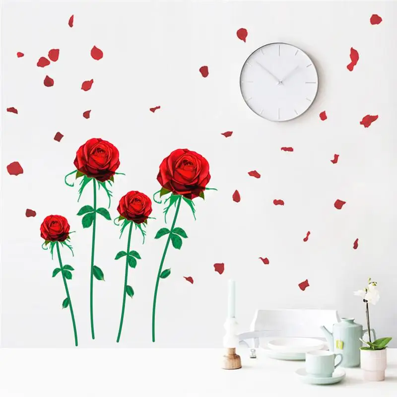 

Red Rose Flower Wall Stickers For Shop Wedding Party Bedroom Home Decoration Diy Plant Mural Art Pvc Decal Valentine's Day Gift