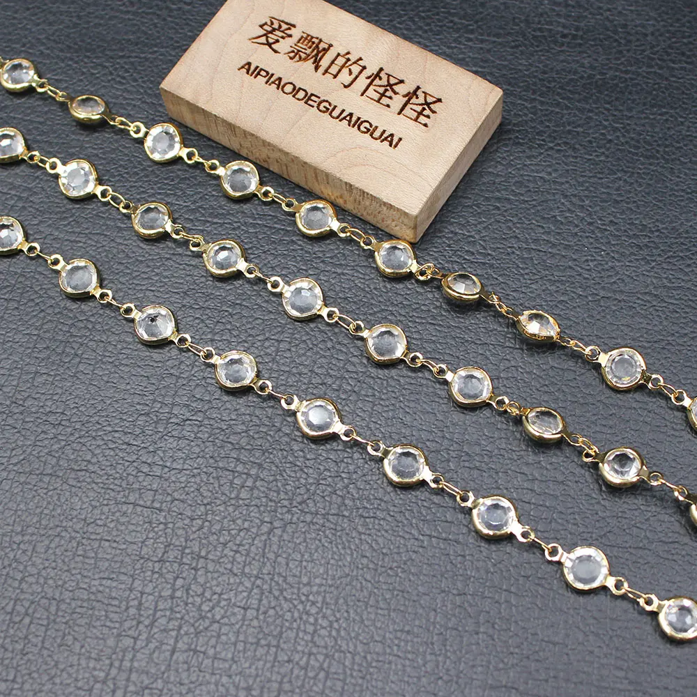 Apdgg 1 Meter 6Mm Clear Crystal Vergulde Koperen Mode Bezel Set Ketting Paperclip Hals Ketting Parel Ketting Maken diy