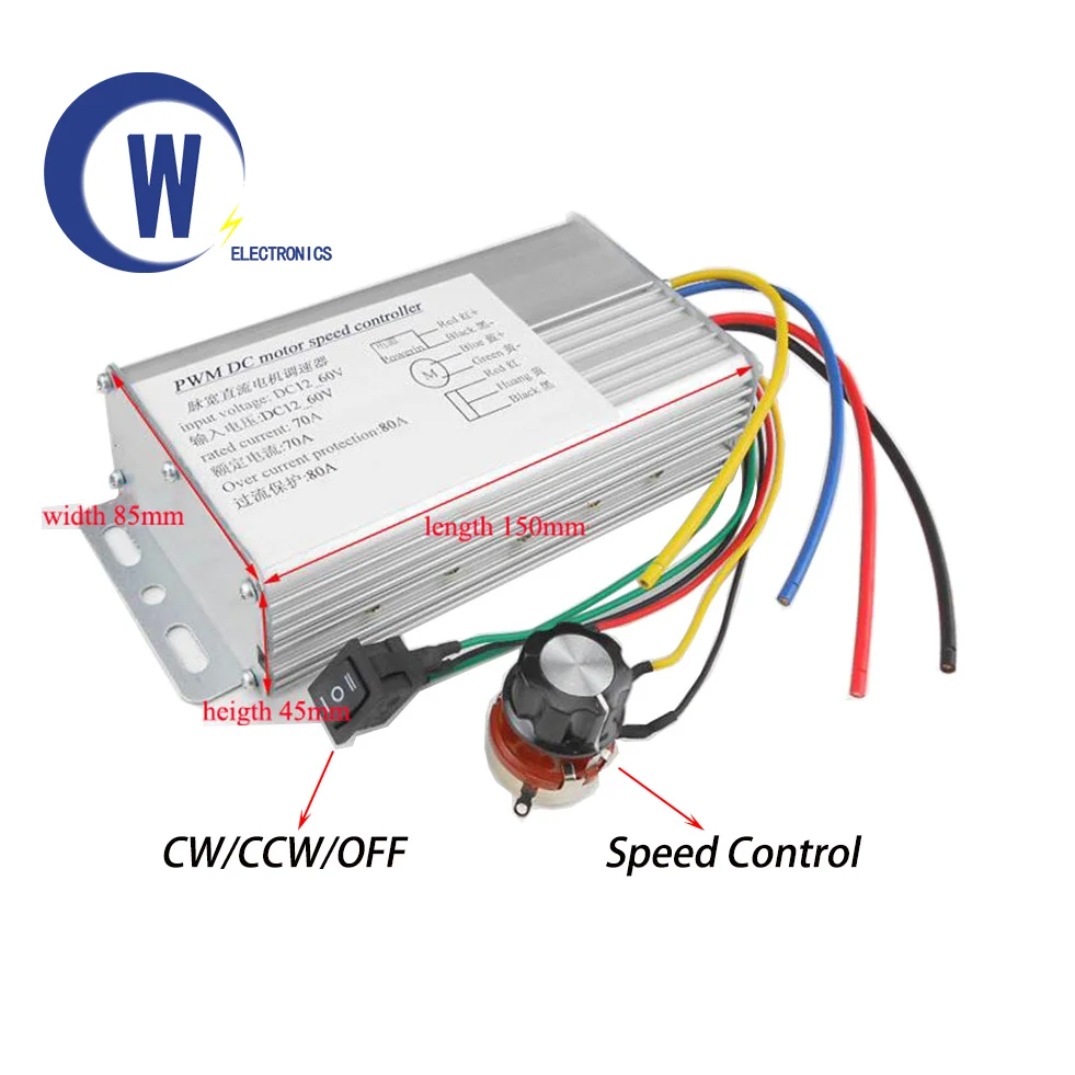 

DC 12V-60V 70A 4000W DC Durable Motor PWM Speed Control Brush Controller For Positive And Negative DC Motor