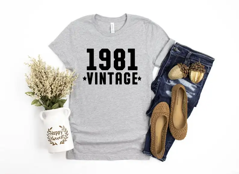 1981 Vintage Gift Birthday Retro Shirt Female Clothing 100% Cotton Funny Letter Women T-shirt Short Sleeve Top Tees harajuku y2k