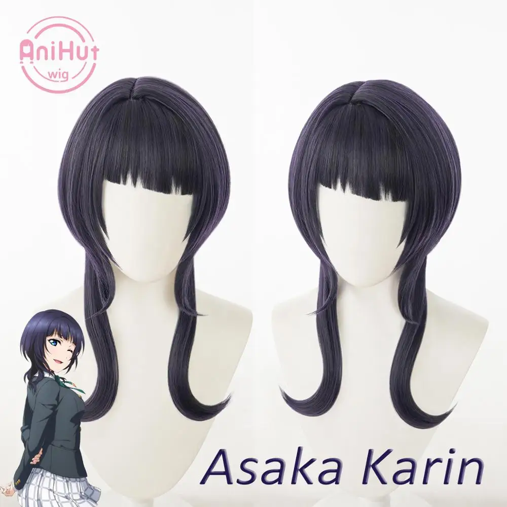 【Anihut】Asaka Karin Cosplay Wig PERFECT DREAM PROJECT Dark Purple Cosplay Hair Asaka Karin LoveLive PDP