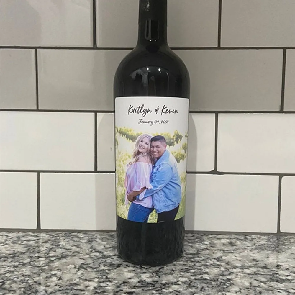 Personalized Photo Wedding Wine Stickers, Custom Wine Bottle Label, Engagement Gift Idea, Sweet Wedding Decoration Wine Label