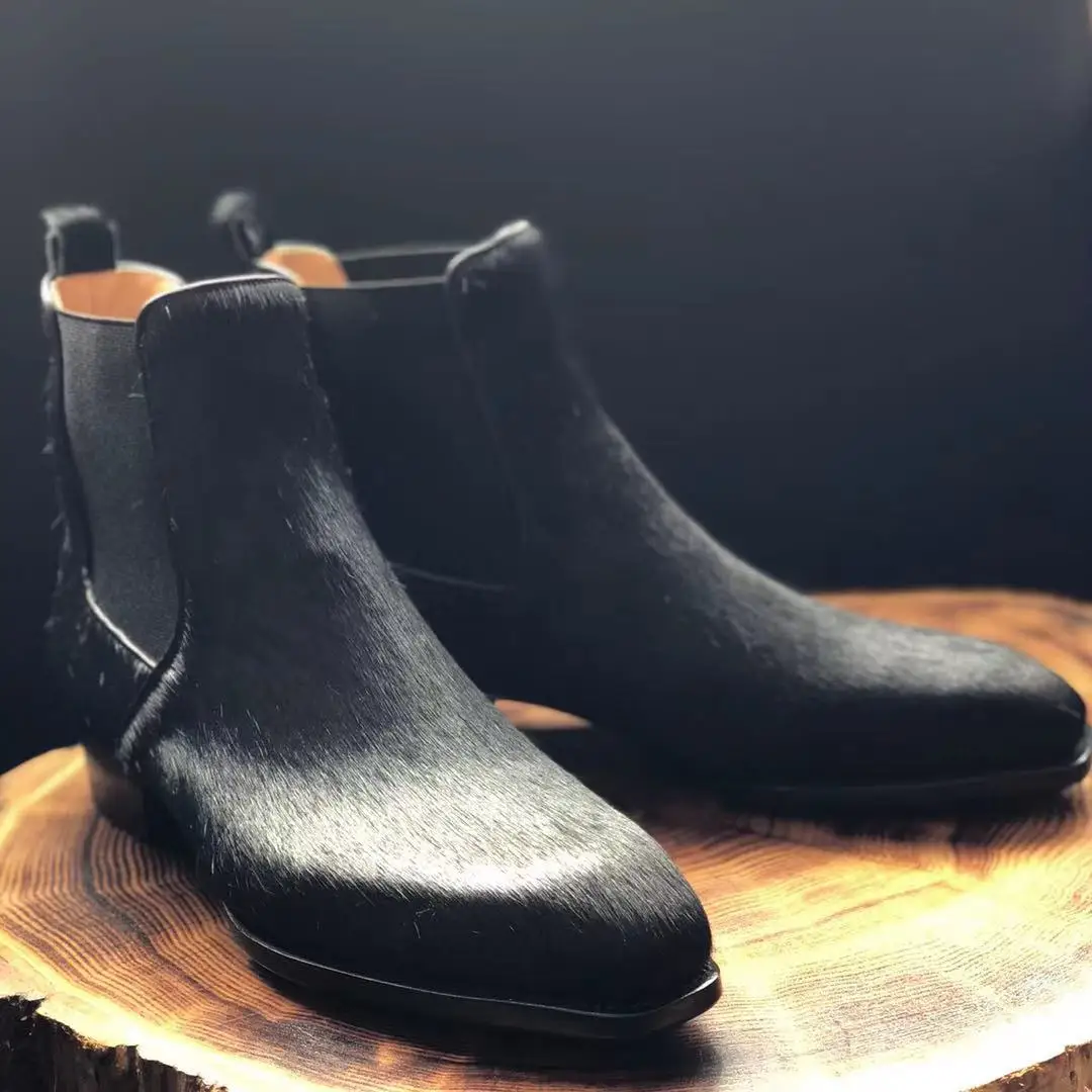 Cie Spring/Autumn Horse Hair Chelsea Ankle Boots Leather Sole Men Fiddle-Back/Beveled Waist High Quality Leather Footwear