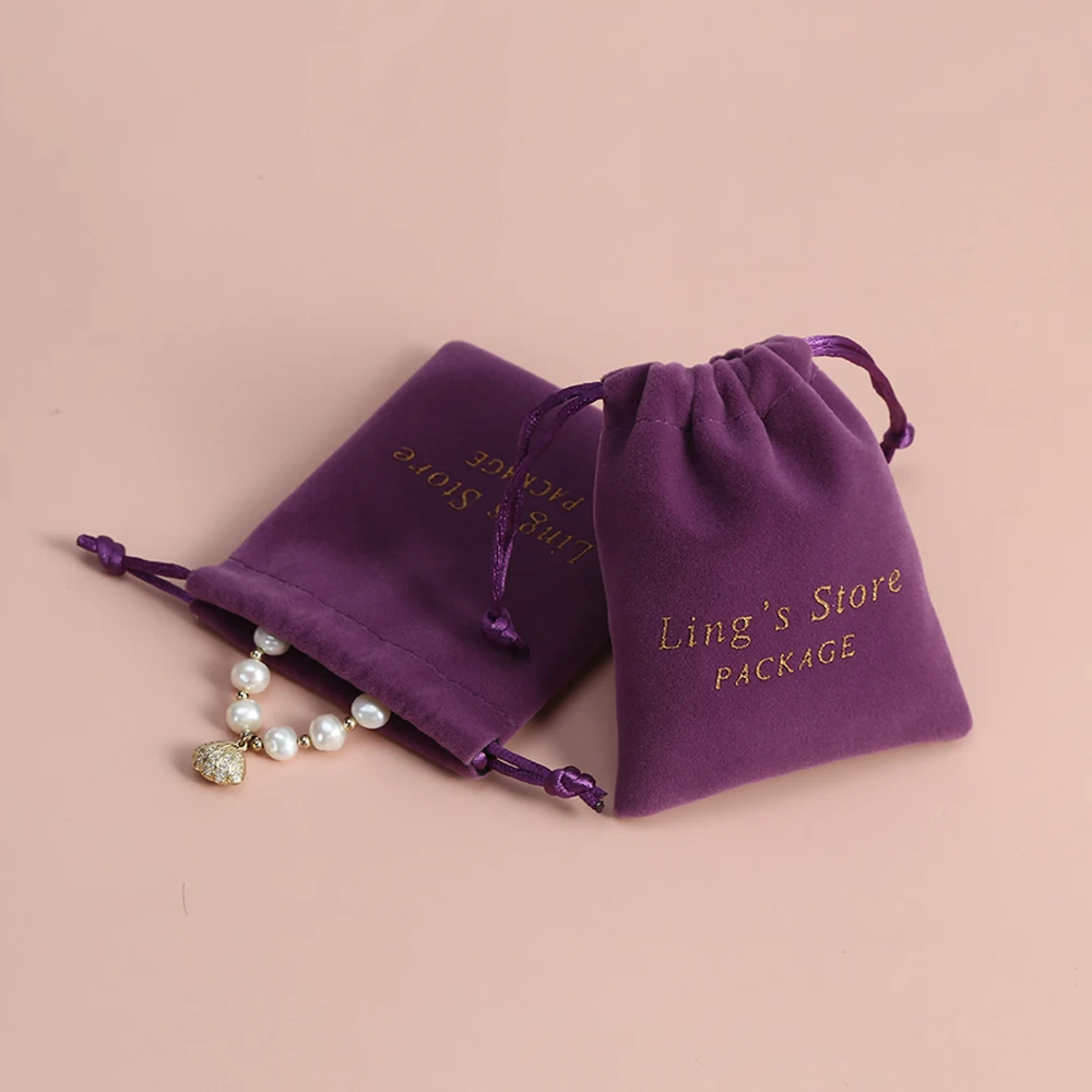 50 Personalized Logo Velvet Jewelry Organizer Gift Bags Drawstring Jewellry Rings Card Packaging Storage Pouch Wedding Favors
