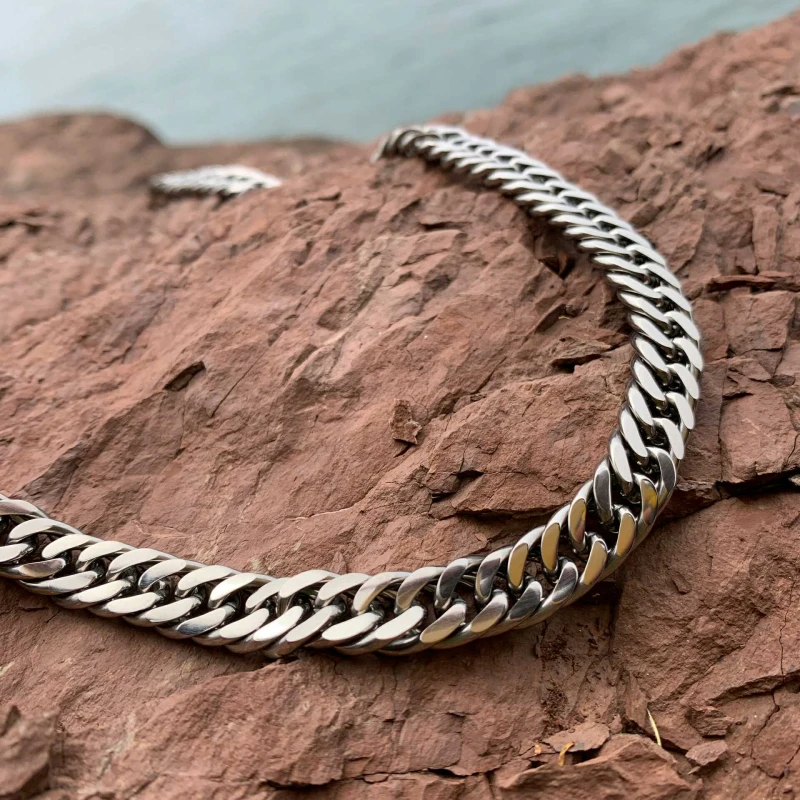 9.5 Mm Titanium Curb Chain 62 Cm Length Necklace 20 Cm Bracelet