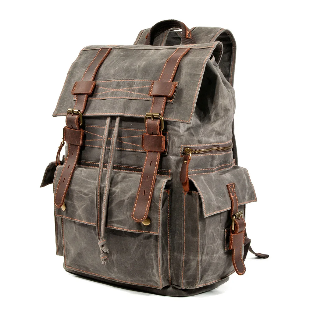 

High Quality Canvas Leather Unisex Backpacks Large Capacity Waterproof Vintage Rucksacks Retro School Bags Teenager