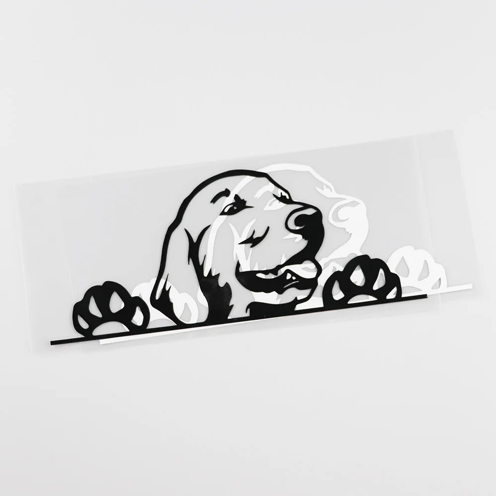 YJZT  Creative Golden Retriever Dog Peeking Vinyl Car Stickers Black/Silver