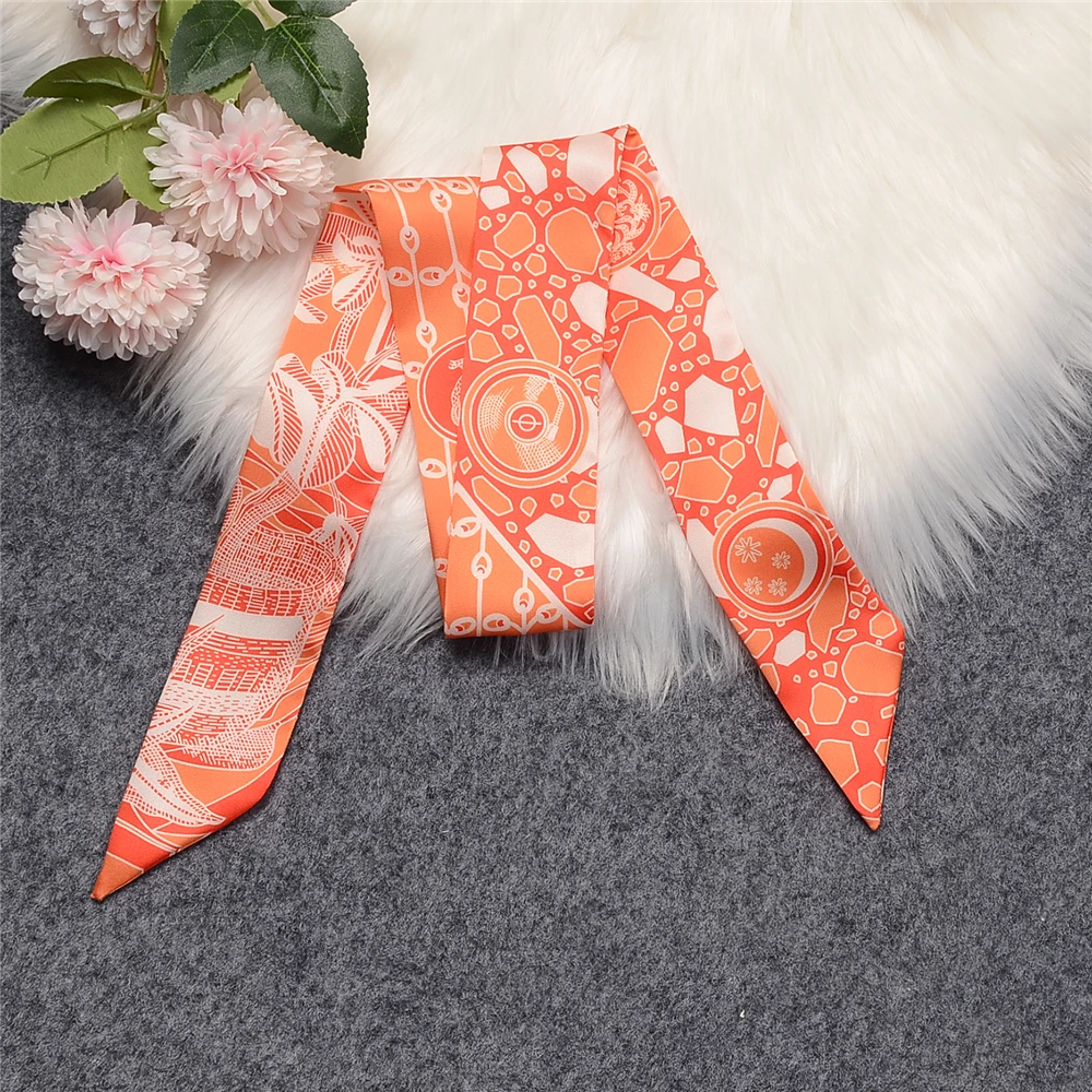 New Luxury Female Knight Owl Brand Scarf Design Women 100% Silk Scarf Fashion Headwear Skinny Bag Hair Scarves Neckerchief