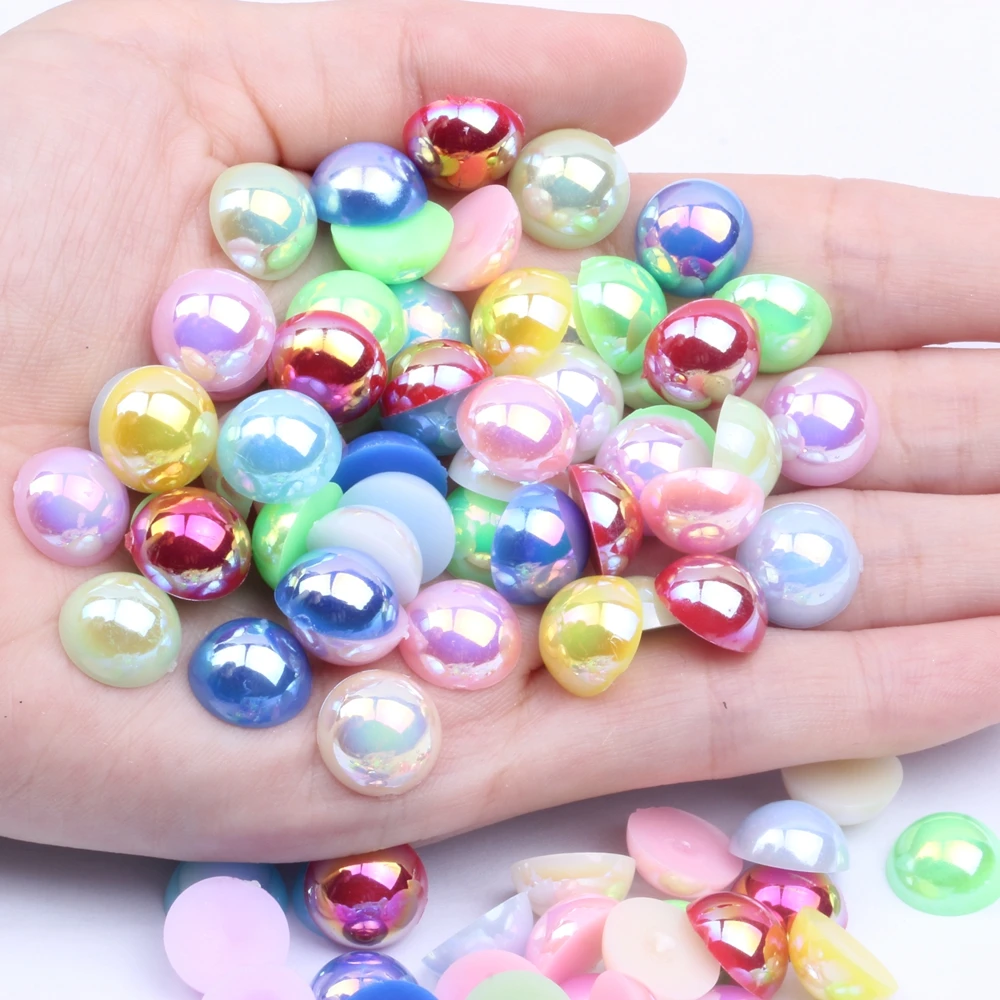 

12mm 1000pcs AB Colors Half Round Resin Pearls Flatback Glue On Imitation Beads For Jewelry Making DIY Accessories