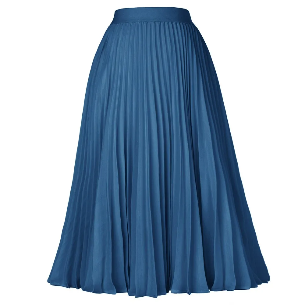 Grace Karin Ladies Pleated Skirts Elastic Waist Solid-Color High Waist Lined Stylish Skirts Vintage Elegant Sweet Fashion Summer